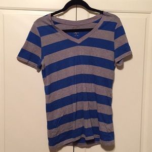 Grey & Blue Striped V-Neck